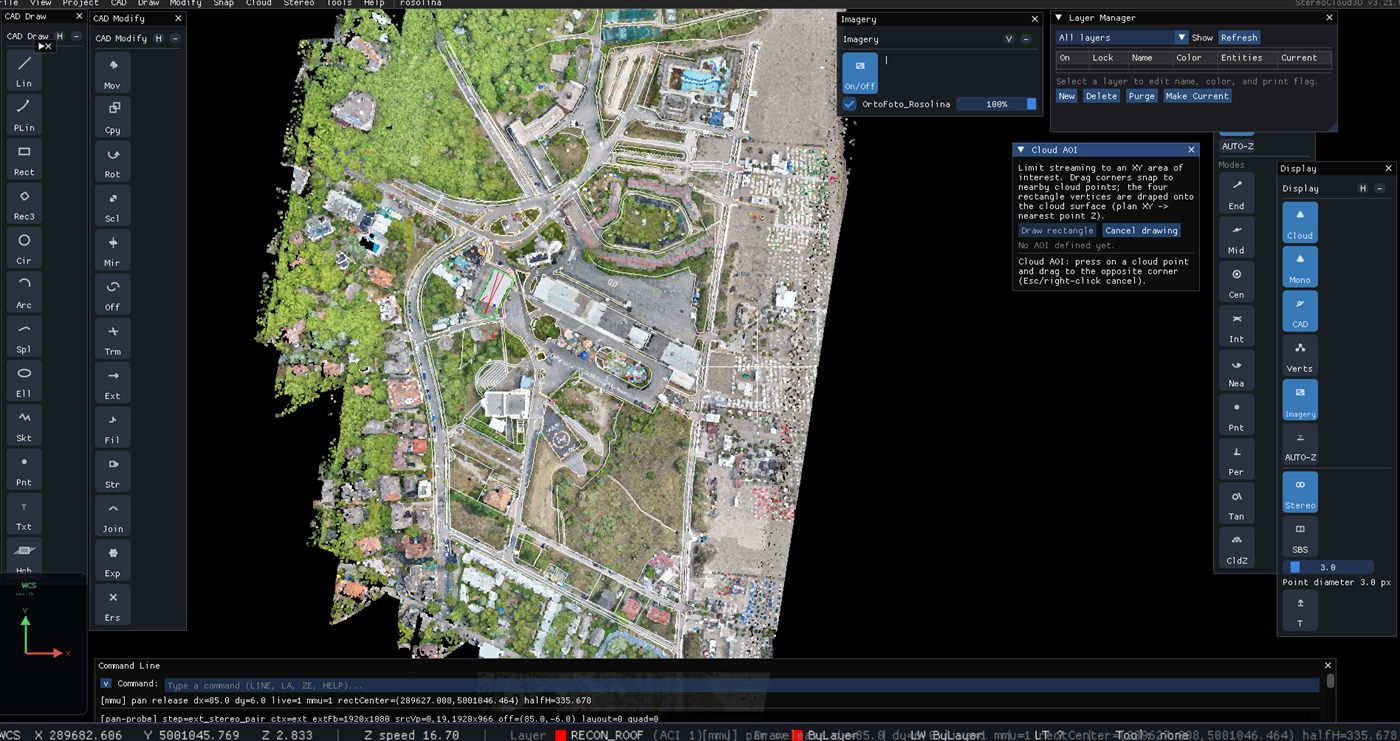 Orthophoto underlay with CAD vectors and Cloud AOI