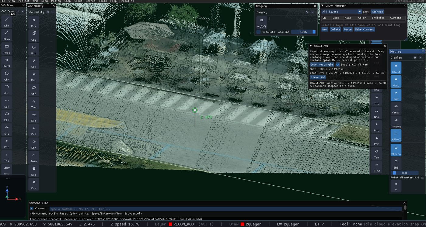 Stereo digitizing with cloud elevation readout