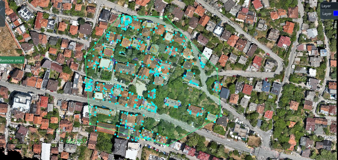 Area of interest drawn on a district, with the proposed building outlines