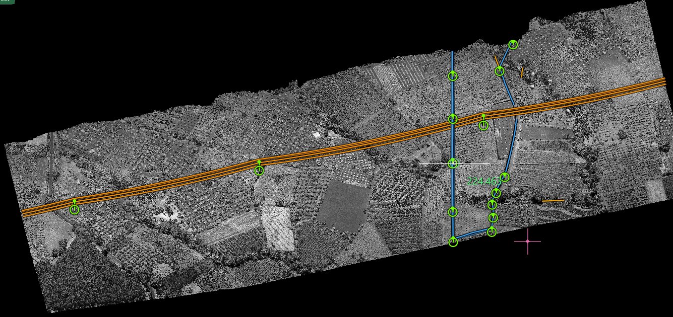 The main line and the two crossing lines with their supports