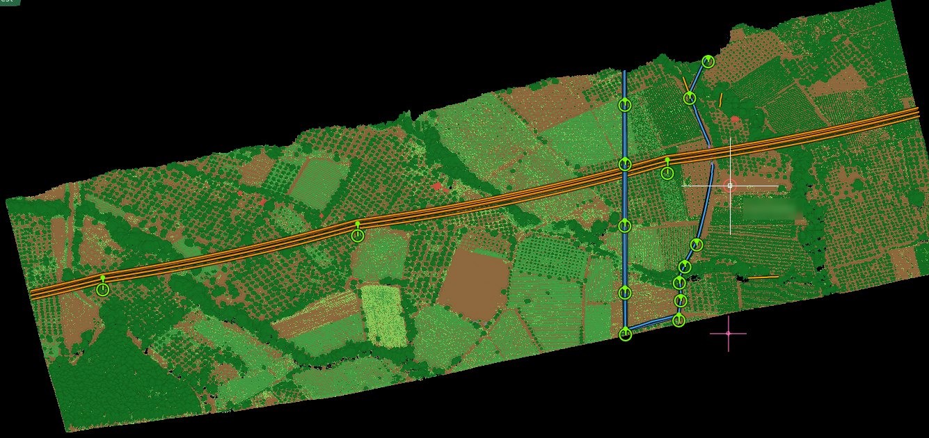 The corridor coloured by class with the lines drawn over it