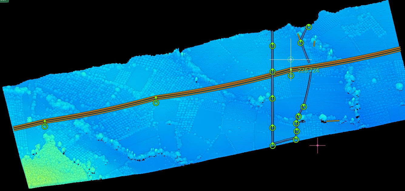 The lines over the corridor coloured by elevation