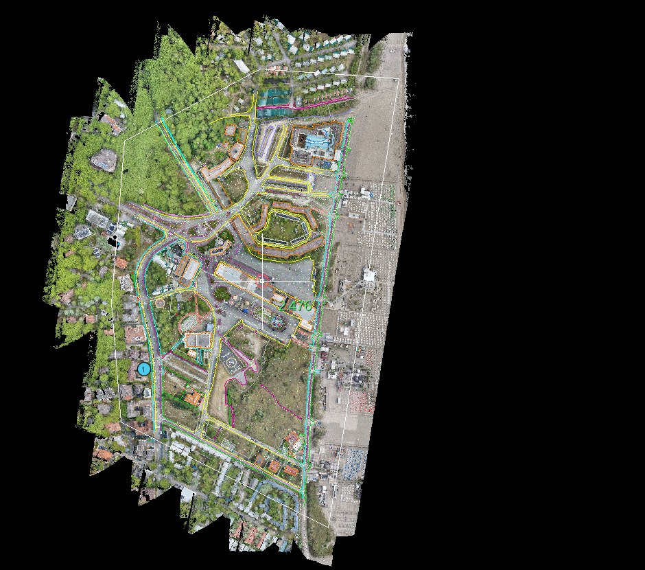The whole surveyed area with the hand-drawn map over the cloud