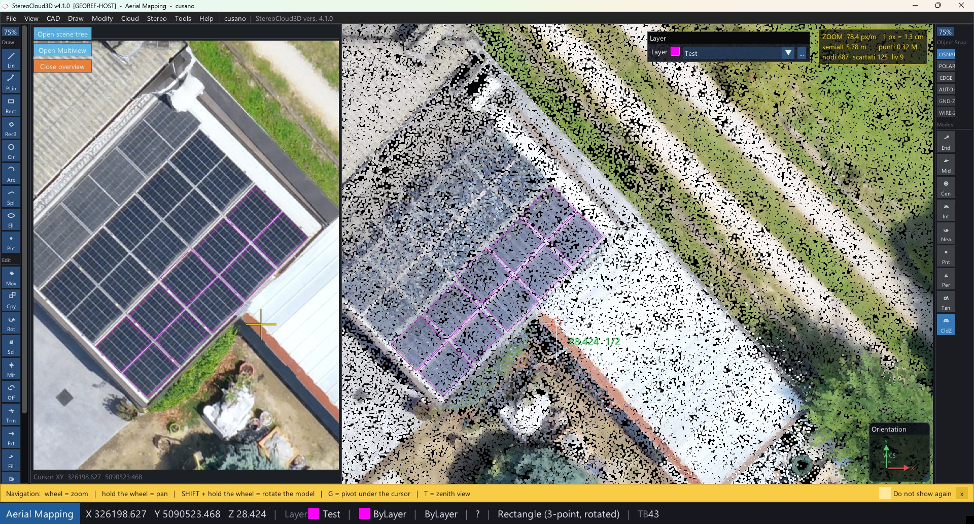 Orthophoto underlay with CAD vectors and Cloud AOI