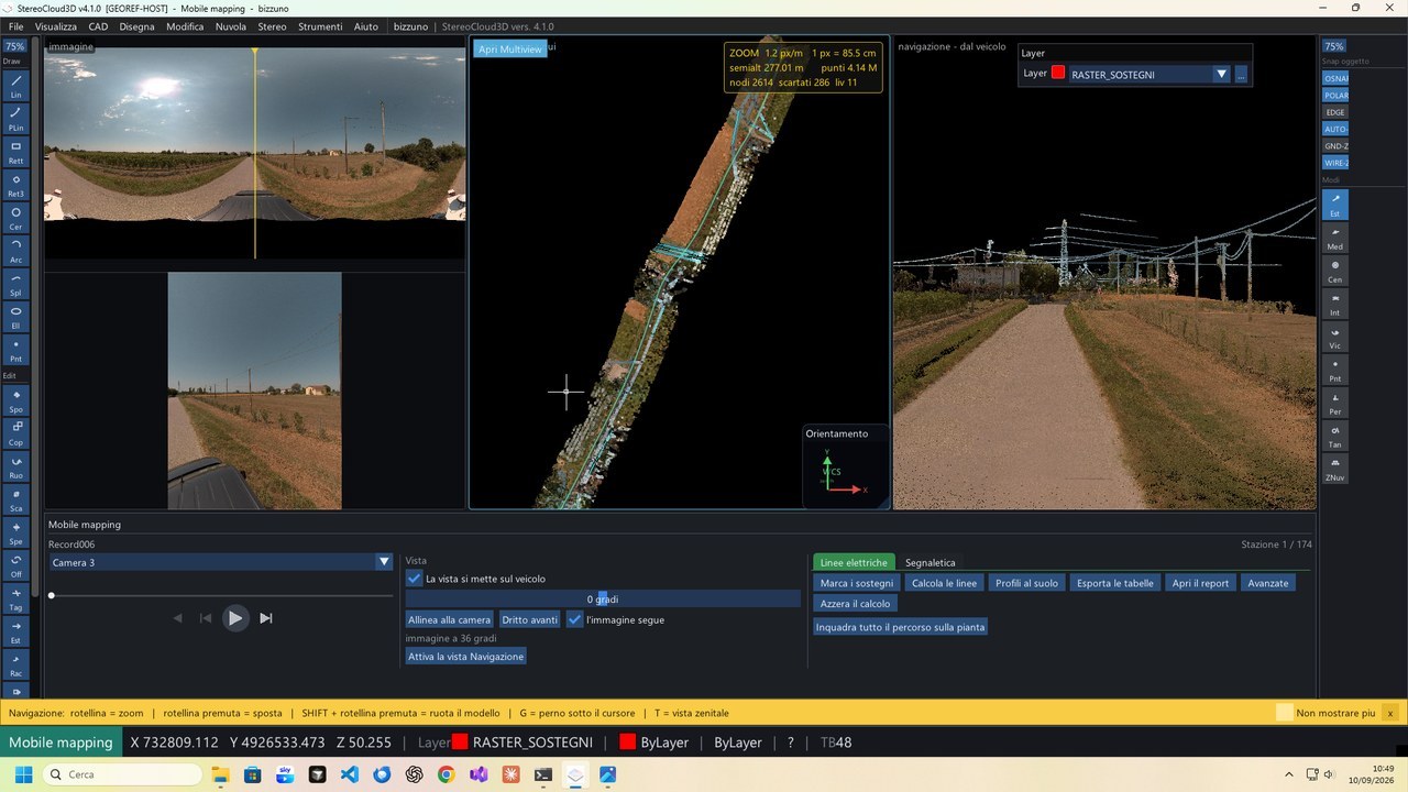 Point cloud of a surveyed track with poles and overhead wires