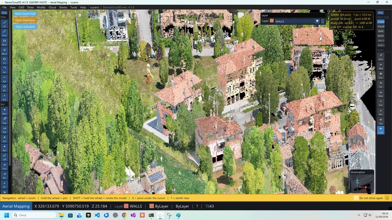 The same view at three times vertical exaggeration, with relief and roof pitches standing out